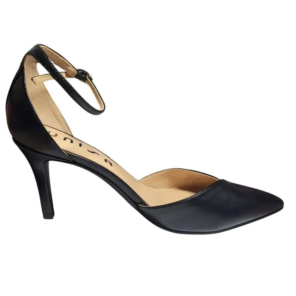 Unisa Black d'Orsay Ankle Strap Stiletto Heels